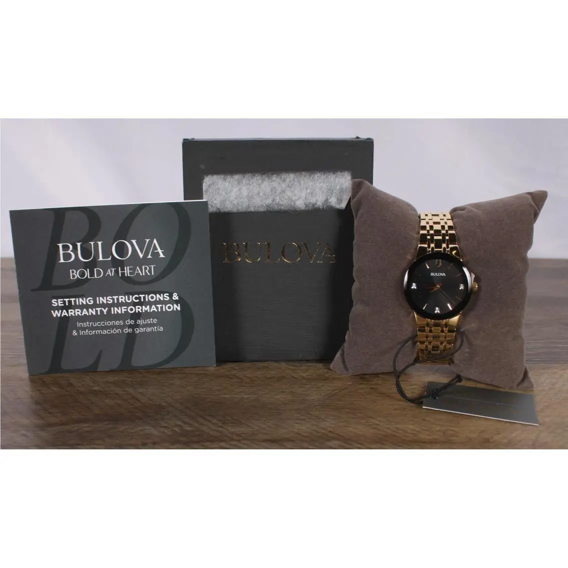 Bulova Modern Gold-tone Quartz Bracelet Watch 30mm Model 97P179 Black/gold-new