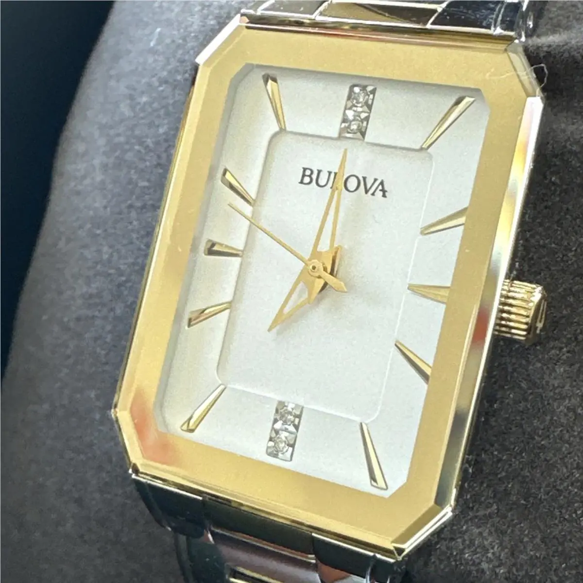 Bulova Womens Diamond Accent Two Tone Stainless Steel Bracelet Watch 98p209