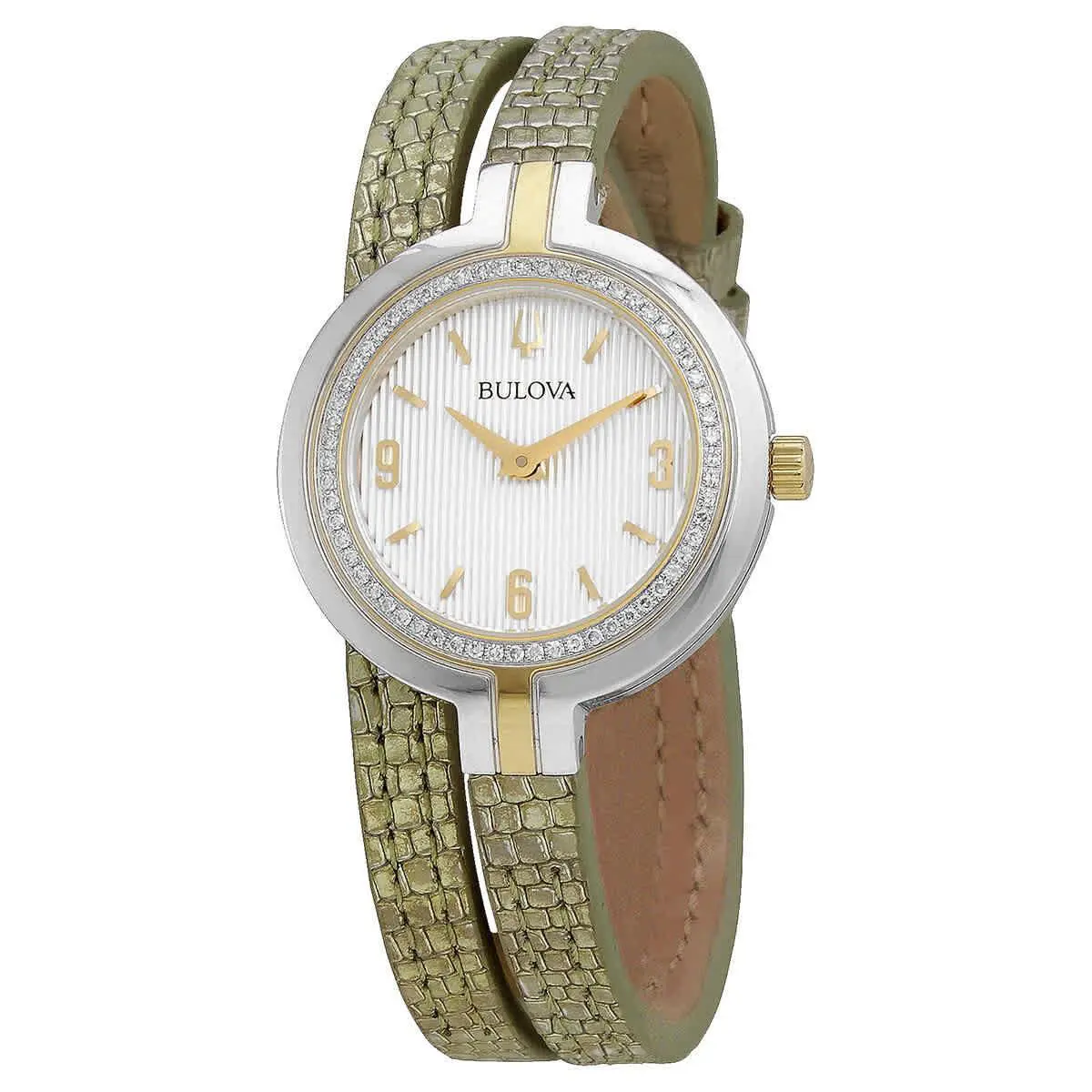 Bulova 98R278 Rhapsody Leather Double Wrap Strap Diamond Bezel Ladies Watch