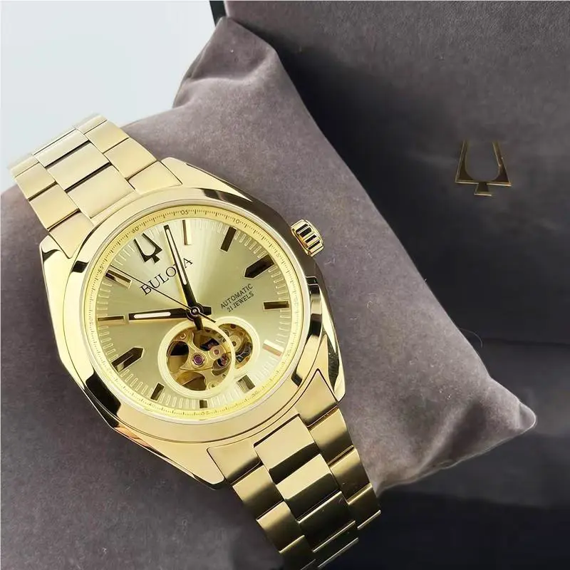 Bulova Surveyor 97A182 Gold Tone Dial Stainless Steel Men`s Automatic Watch 39MM