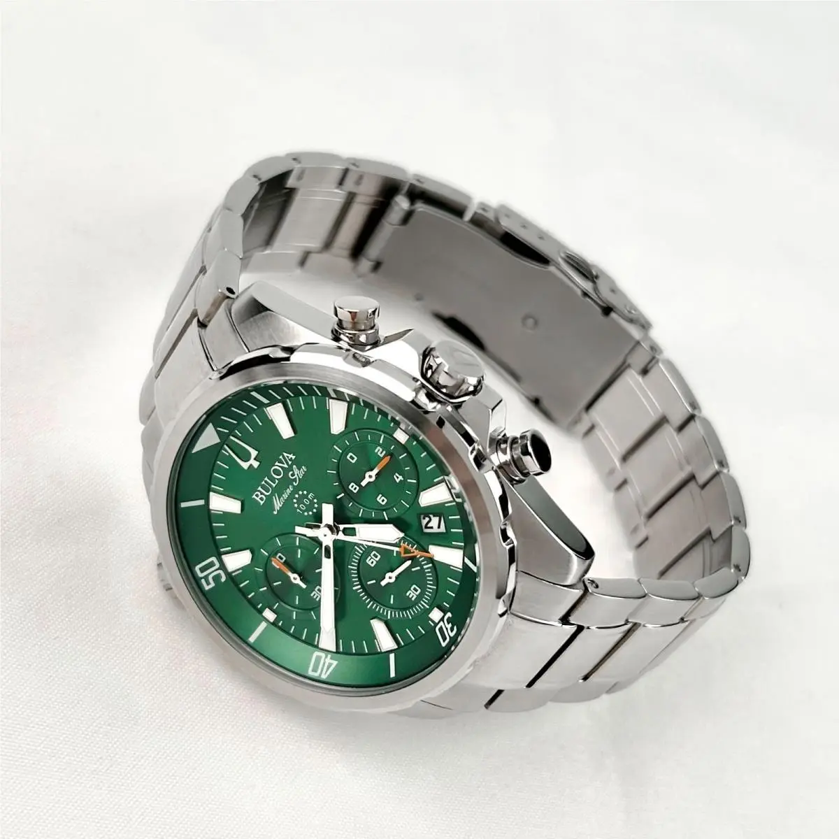 W/box/bulova Marine Star 96B396 Green Dial Chronograph Men`s Quartz Watch