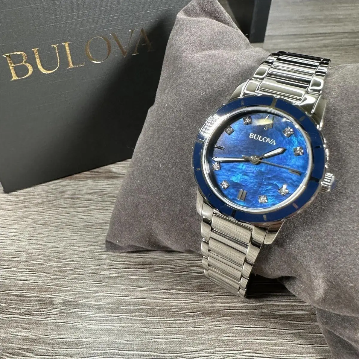 96P195 Classic Blue Mop Diamond Dial Silver Stainless Steel Womens Watch by Bulova
