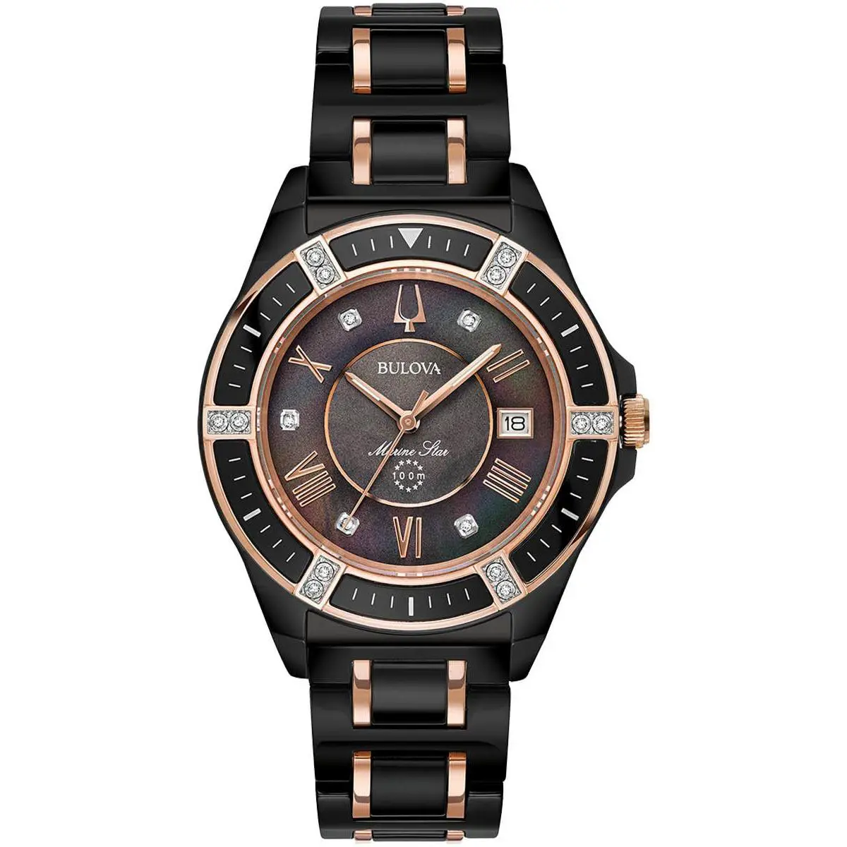 Bulova Ladies Marine Star Mother OF Pearl Dial Black Ceramic Watch 98R242