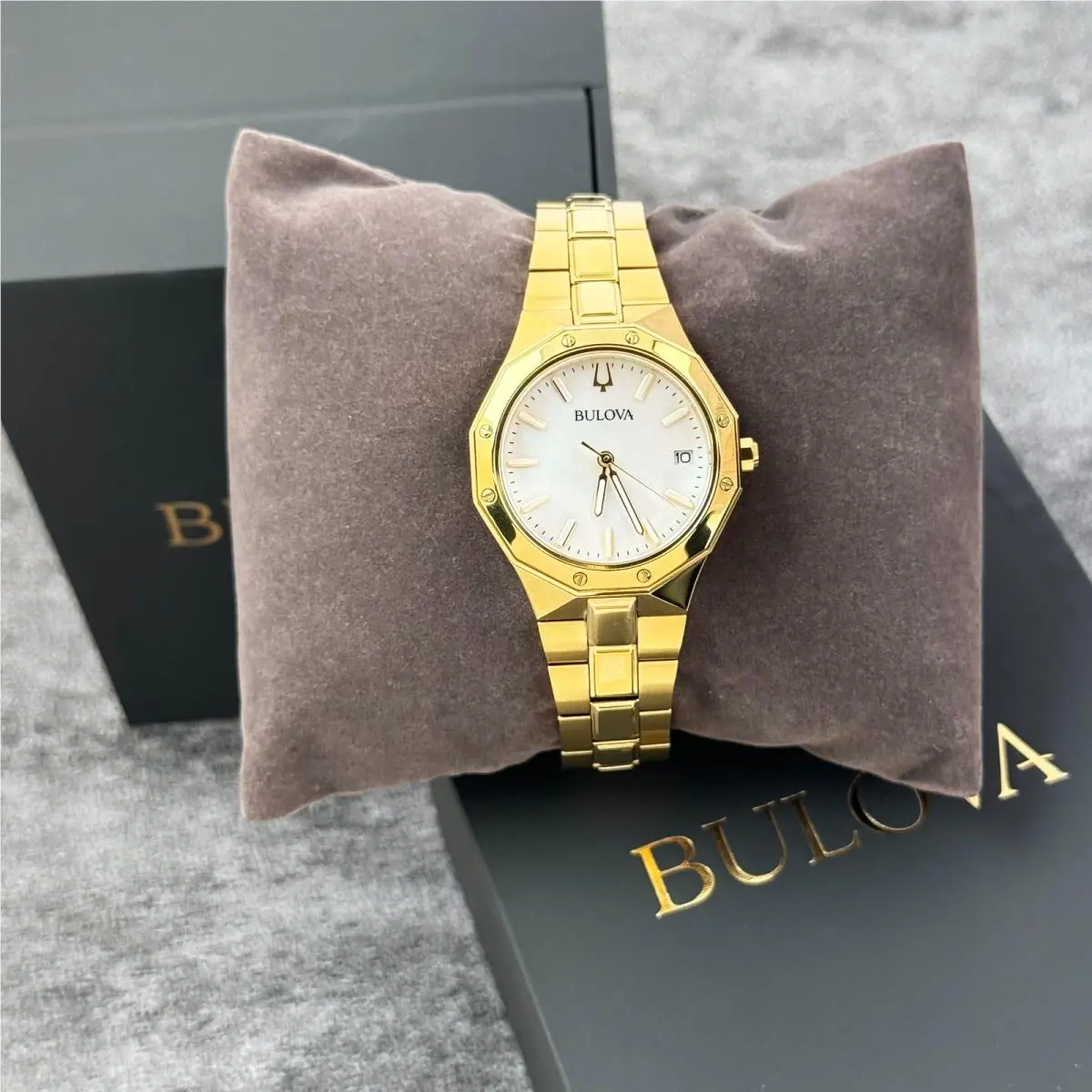 Prestige Classic Quartz White Mother-of-pearl Dial Women`s Watches 97M119 by Bulova