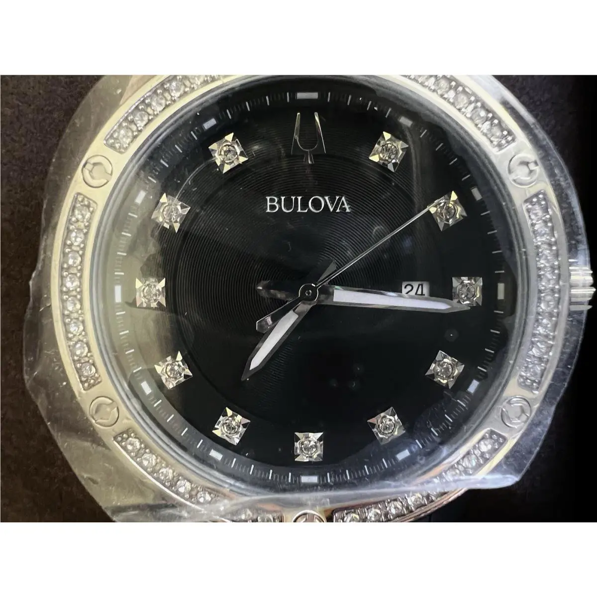 Bulova Men`s Crystal Black Dial Bracelet Watch 96B394