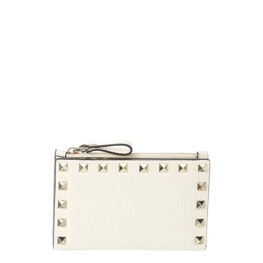 Valentino Rockstud Leather Card Case Women`s White