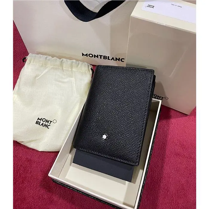 Montblanc 4CC Card Holder Sartorial Black Leather Mini Wallet Made Italy