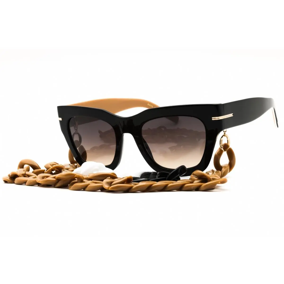 Hugo Boss 1520 N S 0WM PR Sunglasses Black Beige Frame Gray Brown Lenses 51mm