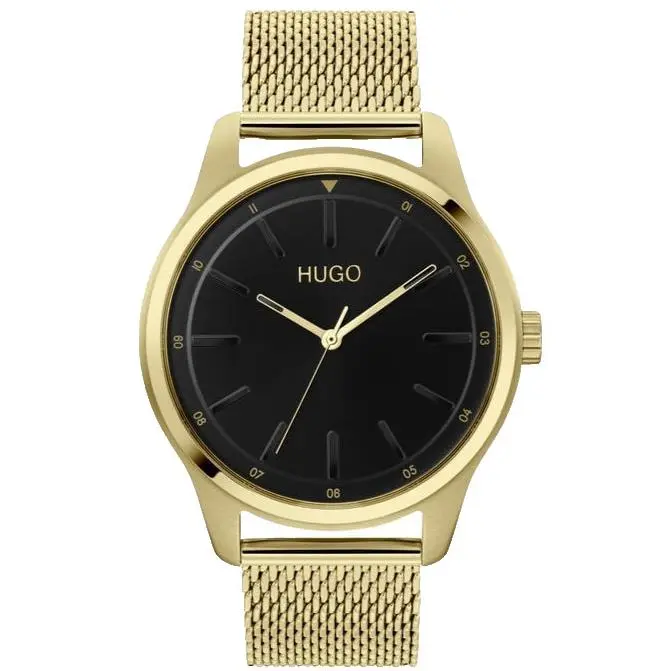 Hugo Boss Dare 1530138 Black Dial Gold Stainless Bracelet 42MM Mens Watch