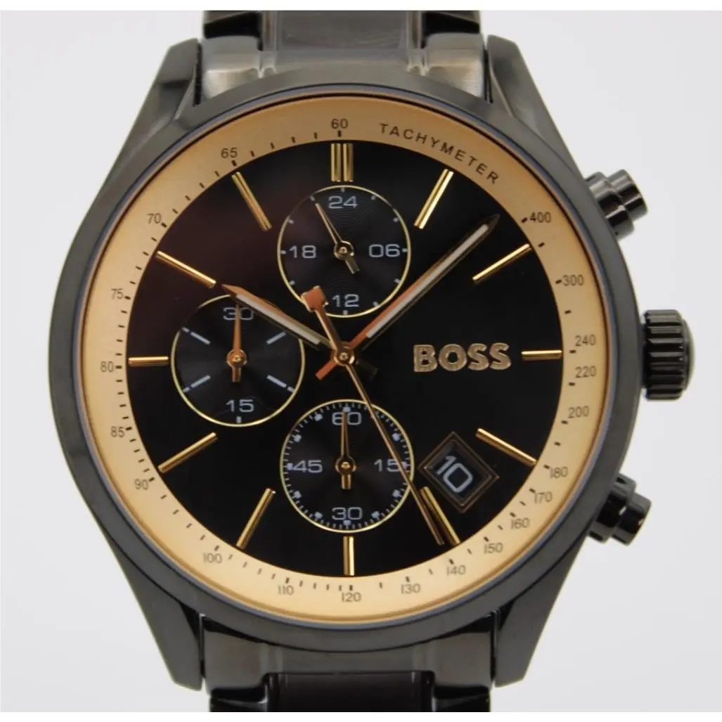 Hugo Boss 44 MM Grand Prix HB1513578 Mens Watch Stainless Steel Black