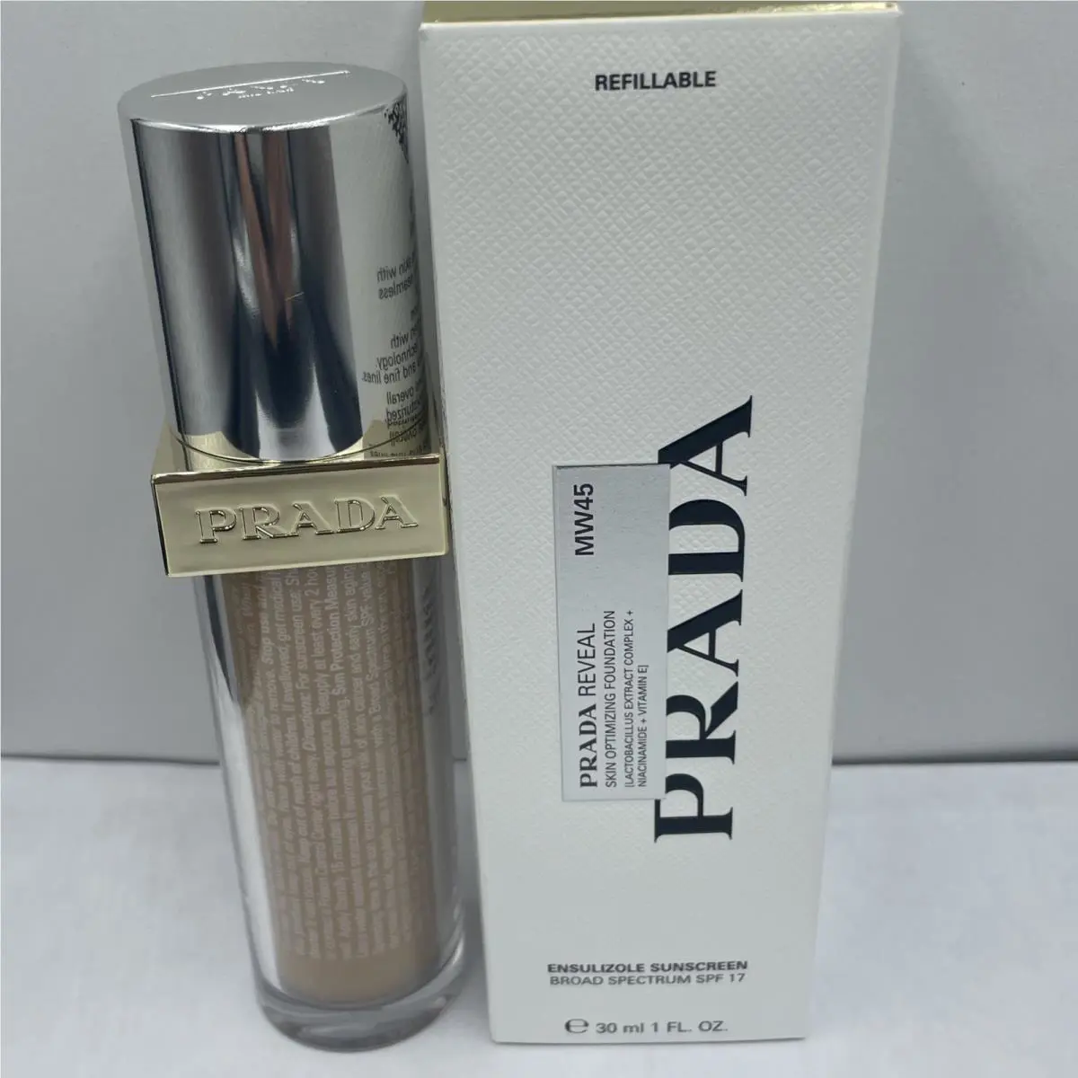Prada Reveal MW45 Foundation Makeup Refillable Spf 17 Warm Undertones