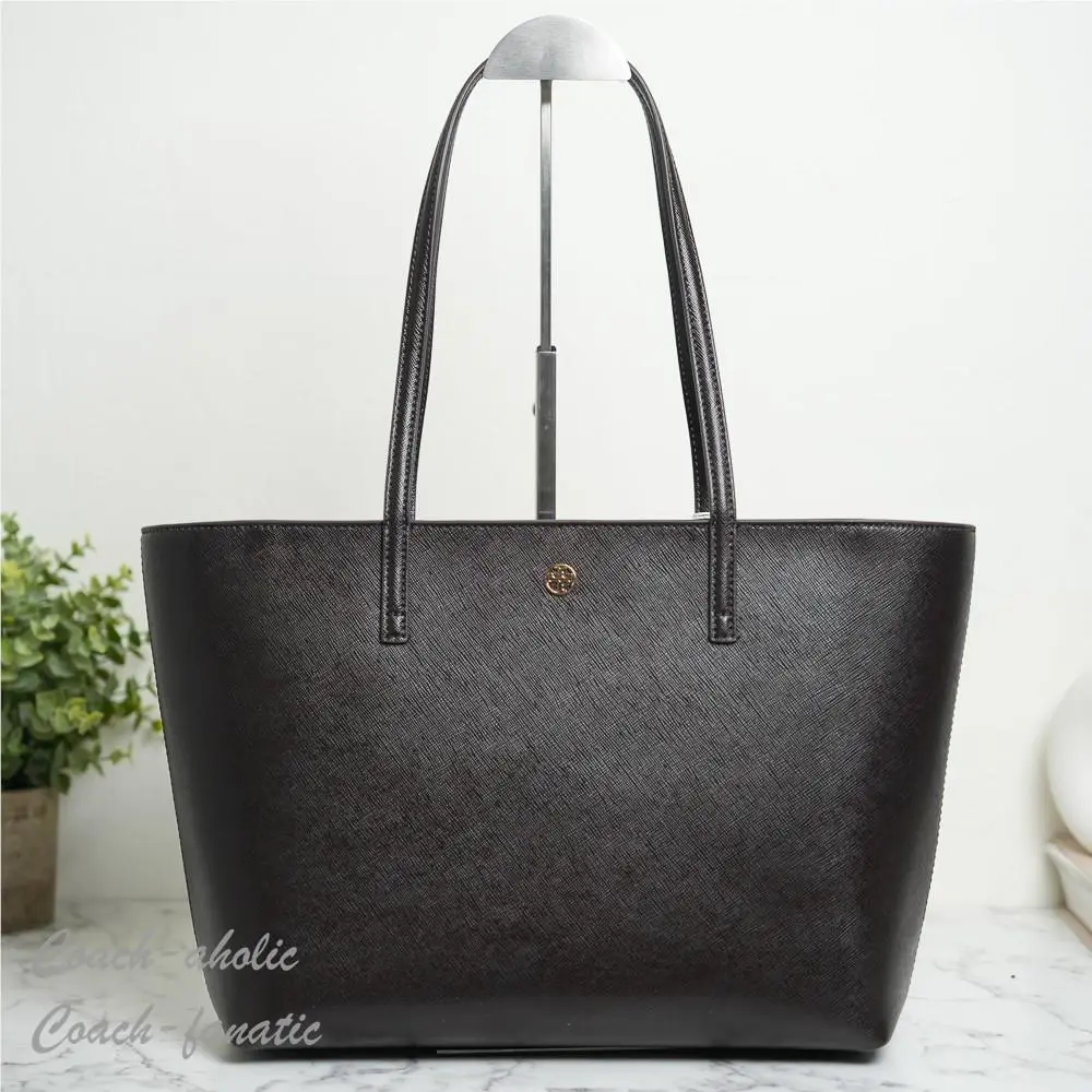 Tory Burch Top Zip Small Tote in Cocoa Saffiano Leather 159586
