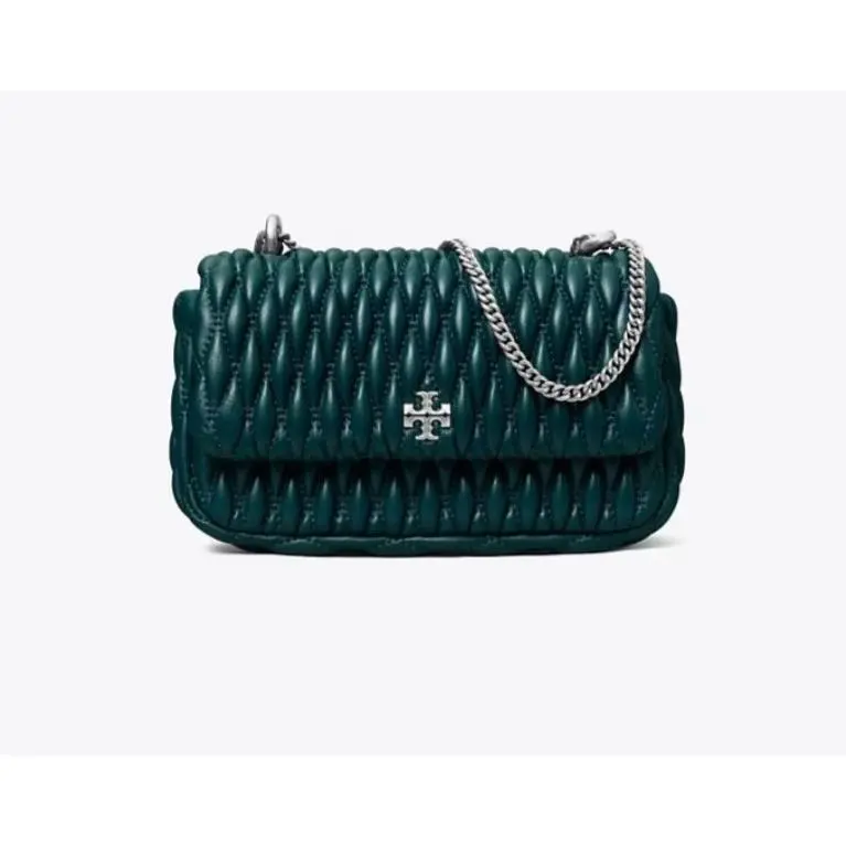 Tory Burch Kira Mini Ruched Leather Flap Bag Teal Night Blue