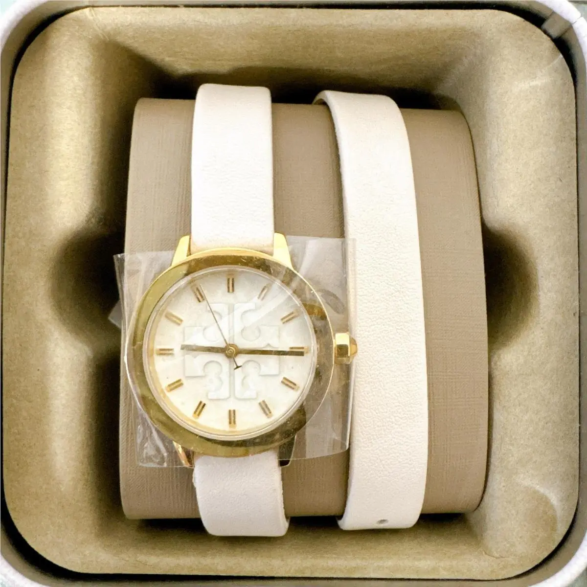 Tory Burch TBW2002 Gigi Gold Ivory Leather Double Wrap Strap Watch
