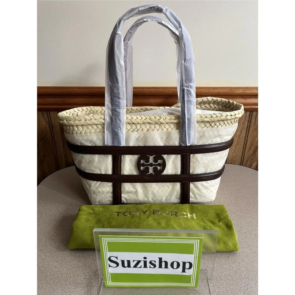 Tory Burch Ella Classic Cuoio Small Straw Basket Tote