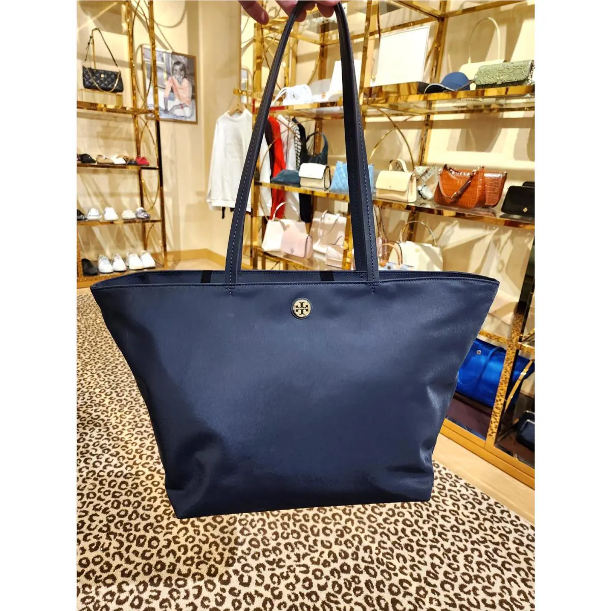 Tory Burch Navy Nylon Large Tote Travel Shoulder Bag Purse 166469