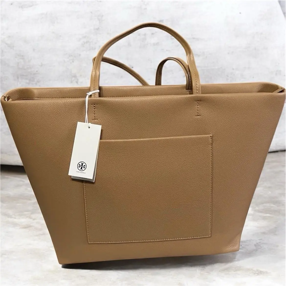 Tory Burch Thea Pebbled Leather Travel Tote Tiramisu Tan Shoulder Bag Large