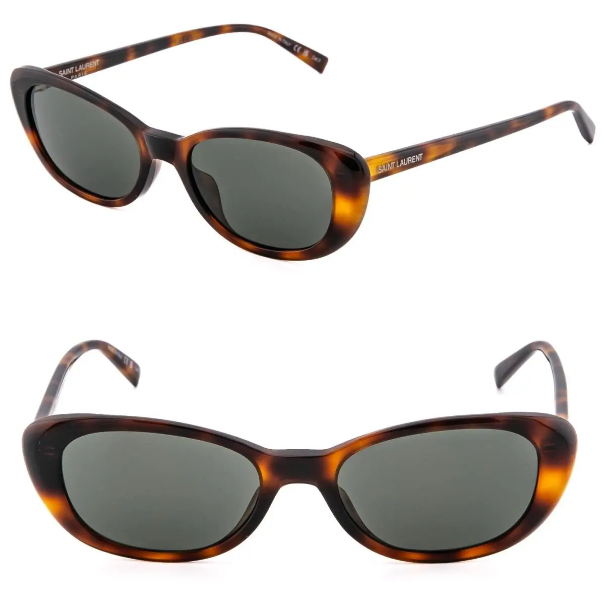 Saint Laurent Shade SL 822 SL822 Brown Havana Slim Oval Sunglasses 002 - Frame: Brown, Lens: Gray
