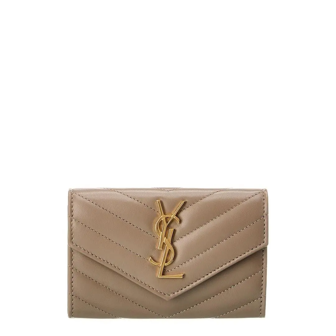 Saint Laurent Small Matelasse Leather Envelope Wallet Women`s Grey