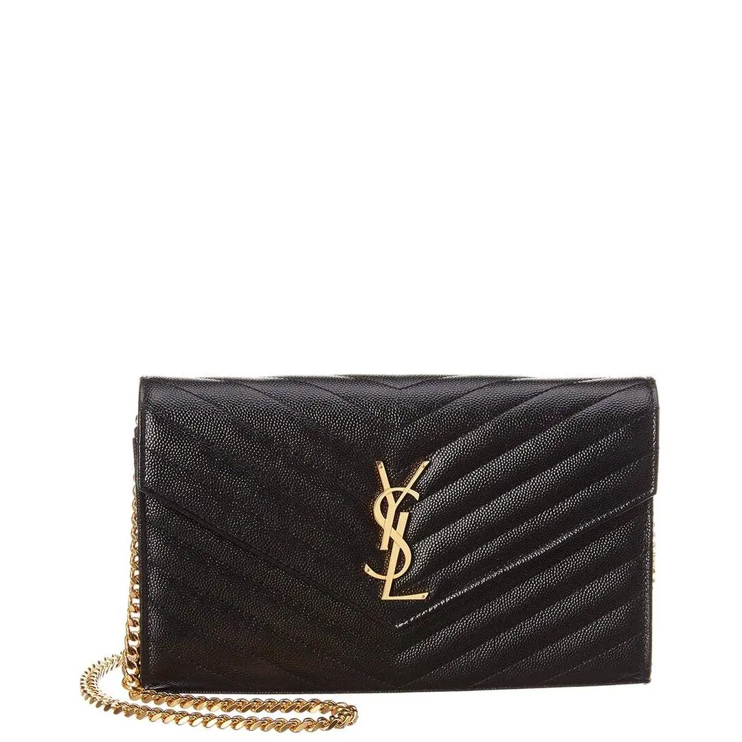 Saint Laurent Monogram Grain De Poudre Leather Wallet On Chain Women`s Black