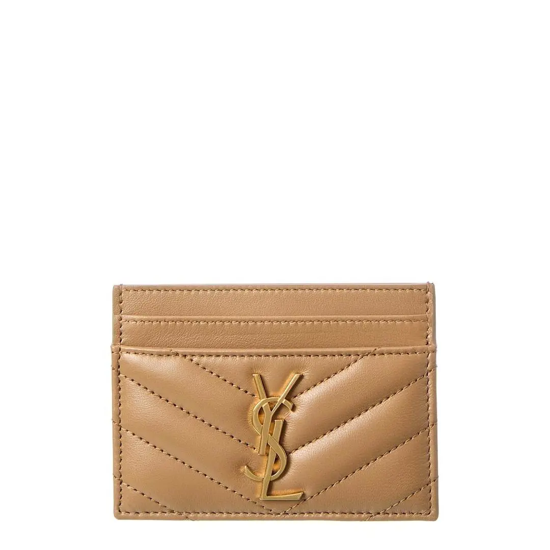 Saint Laurent Monogram Matelasse Leather Card Holder Women`s Beige