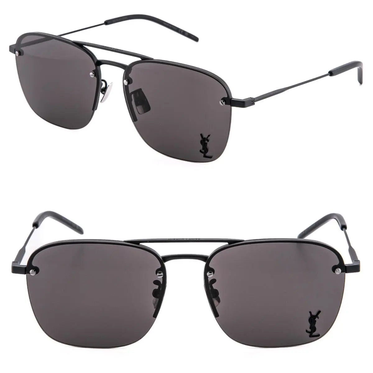 Saint Laurent 309 SL309M Matte Black 001 Ysl Logo Rectangular Sunglasses 57mm