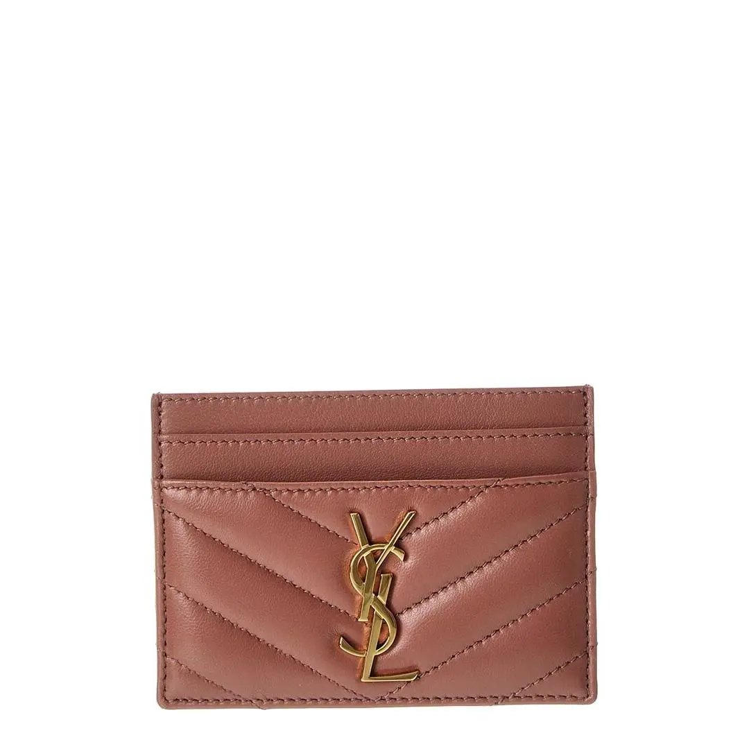 Saint Laurent Monogram Matelasse Leather Card Holder Women`s Pink