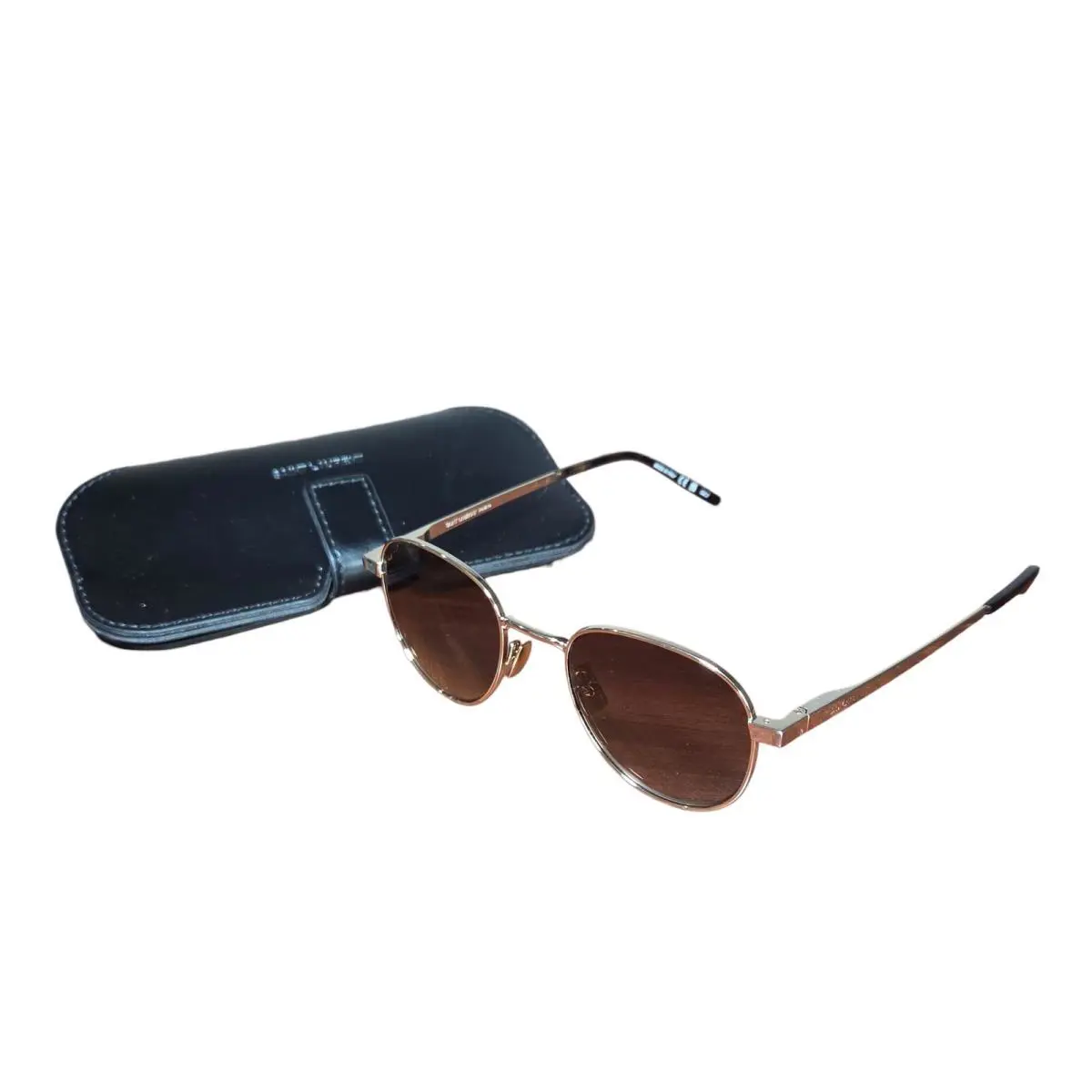 Ysl Saint Laurent Women Round Tinted Sunglasses Tortoiseshell Gold Tone Inc Case - Frame: Gold, Lens: Brown