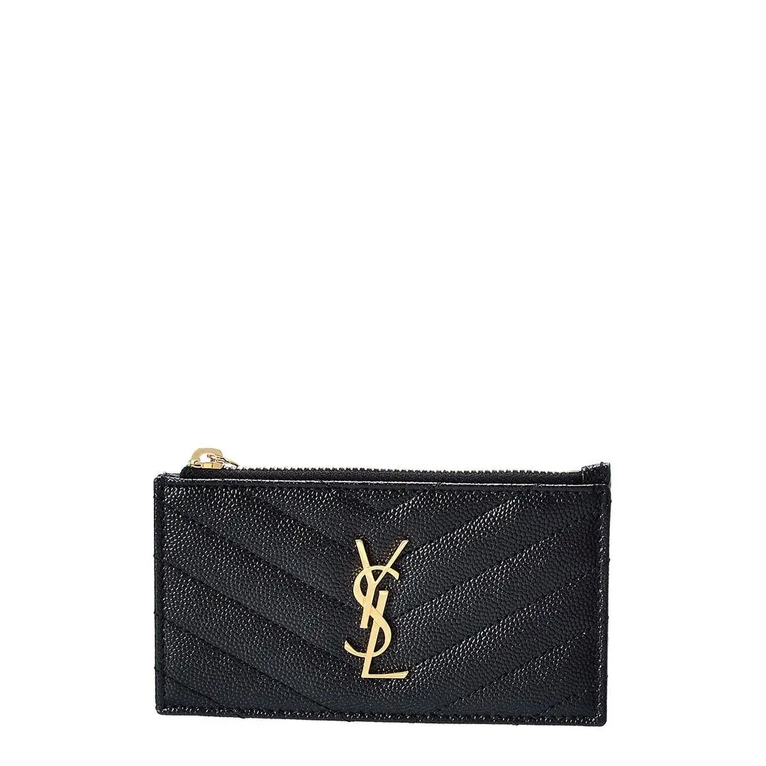 Saint Laurent Logo Plaque Leather Card Holder Women`s