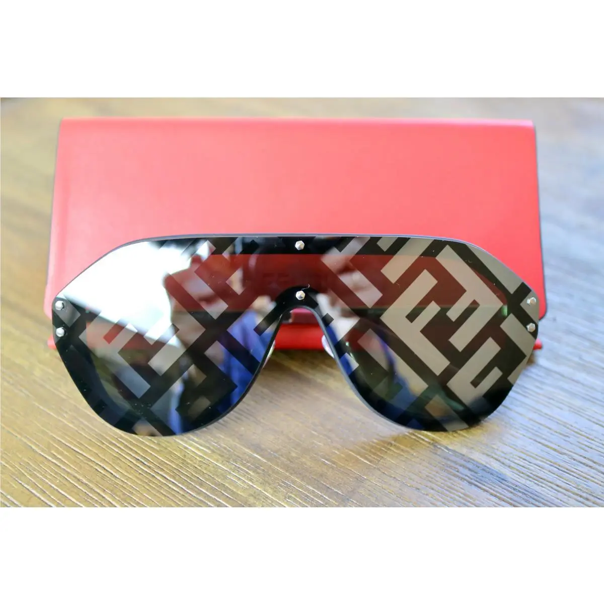 Fendi FFM0039 807XR Grey Lens Silver Frame Oversized Shield Sunglasses