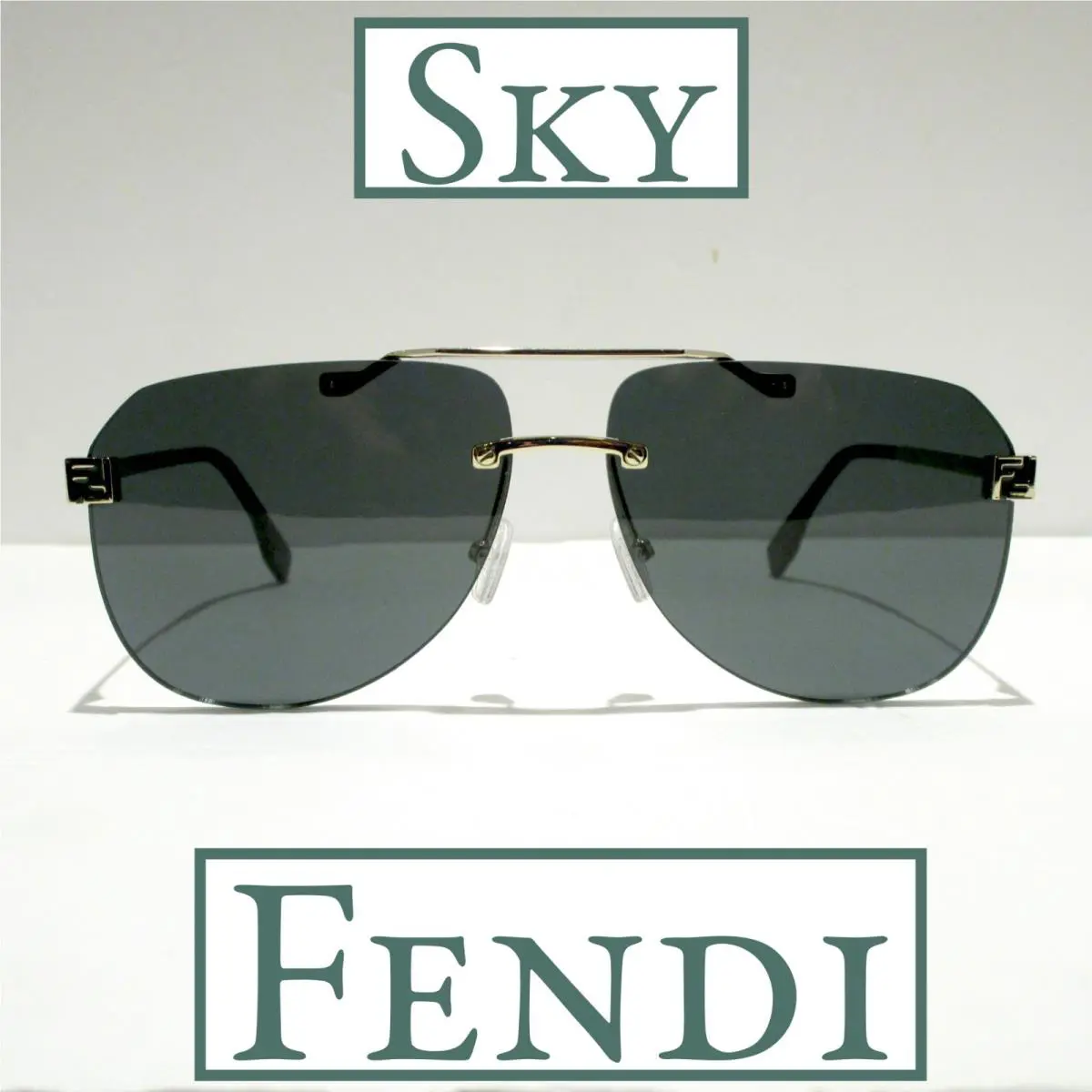 Fendi Sky FE40115U 32N Sunglasses Men`s Gold Aviator Green Lenses Pilot 145mm