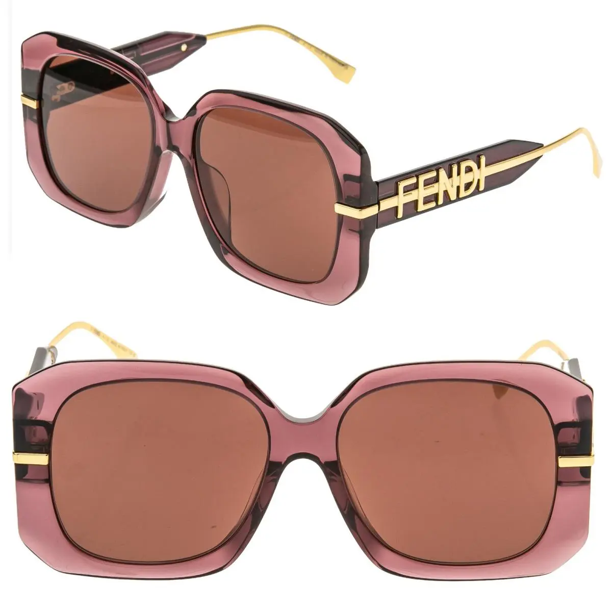 Fendi Fendigraphy Hobo Logo 40065 Purple Gold Fashion Square Sunglasses FE40065F