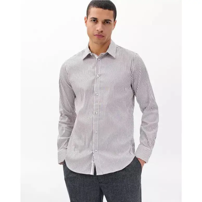 Rag Bone Men`s Patrick Poplin Shirt In Coffee Stripe Size: XL