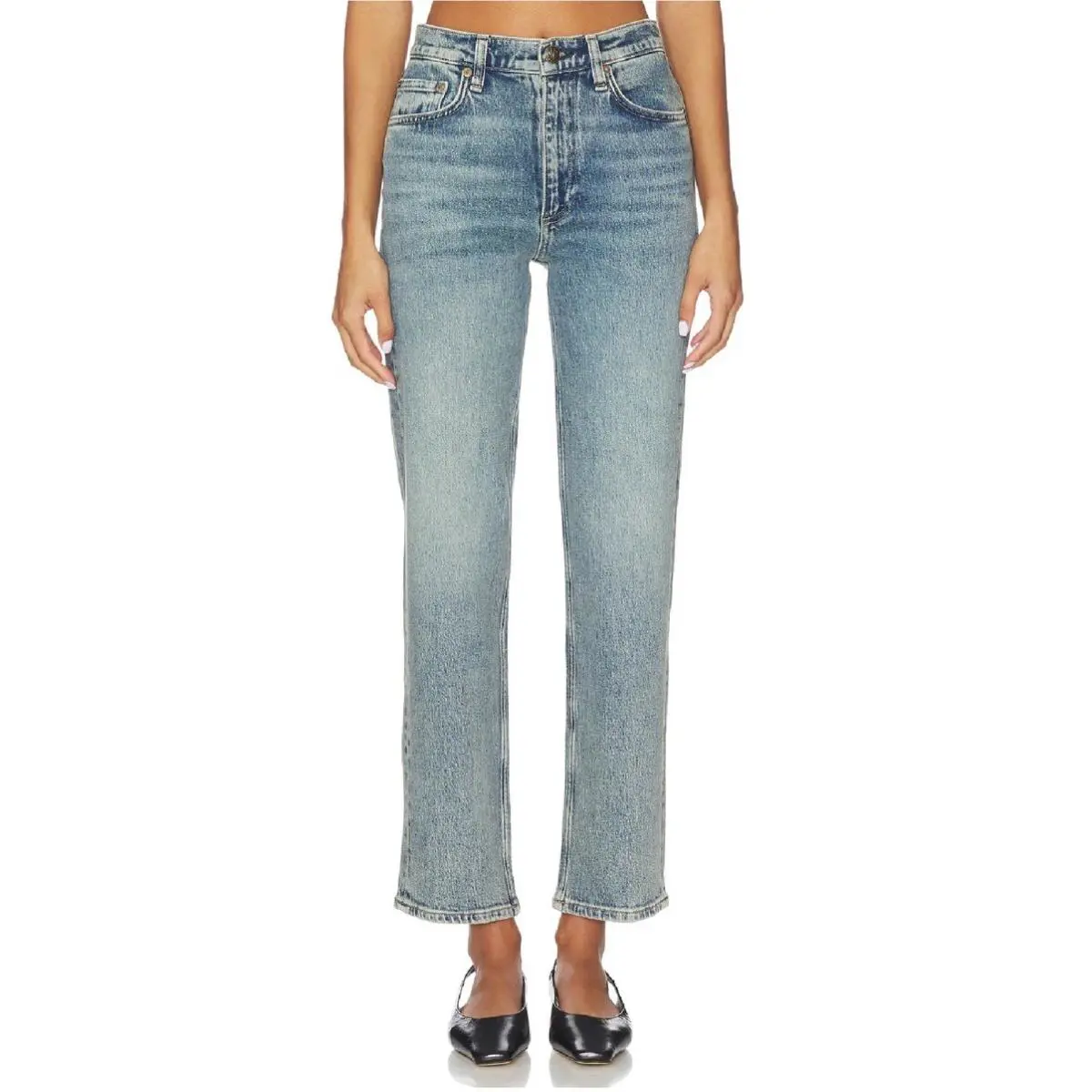 Rag Bone The Harlow Mid-rise Ankle Straight Jeans In Amity Blue Size 26