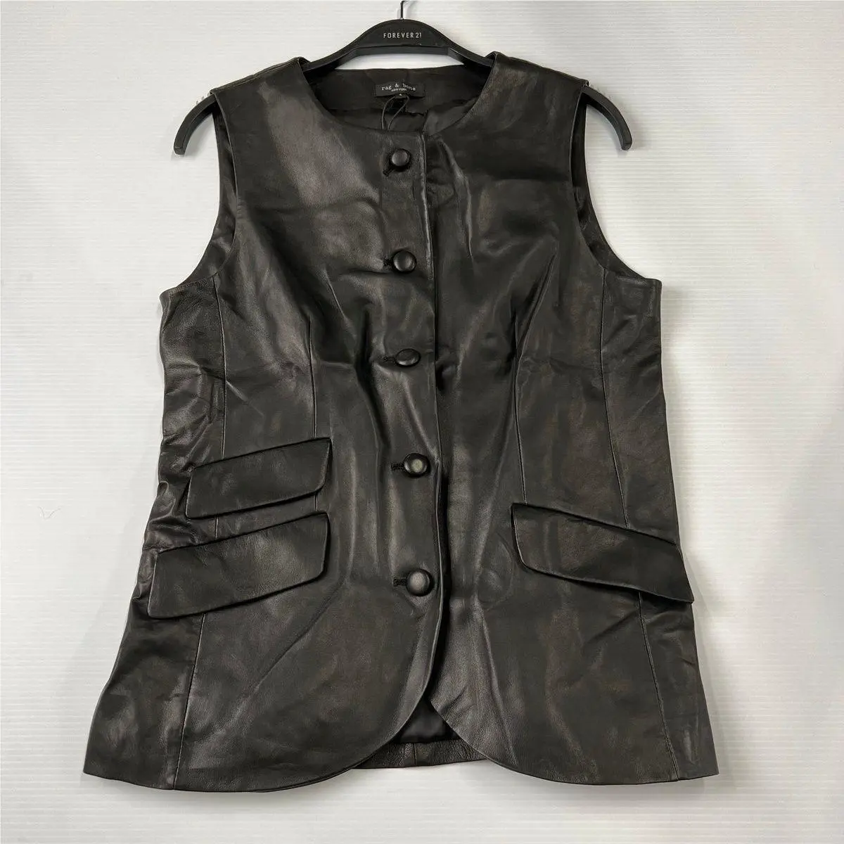 Rag Bone Slade Leather Vest Women`s Size 4 Black