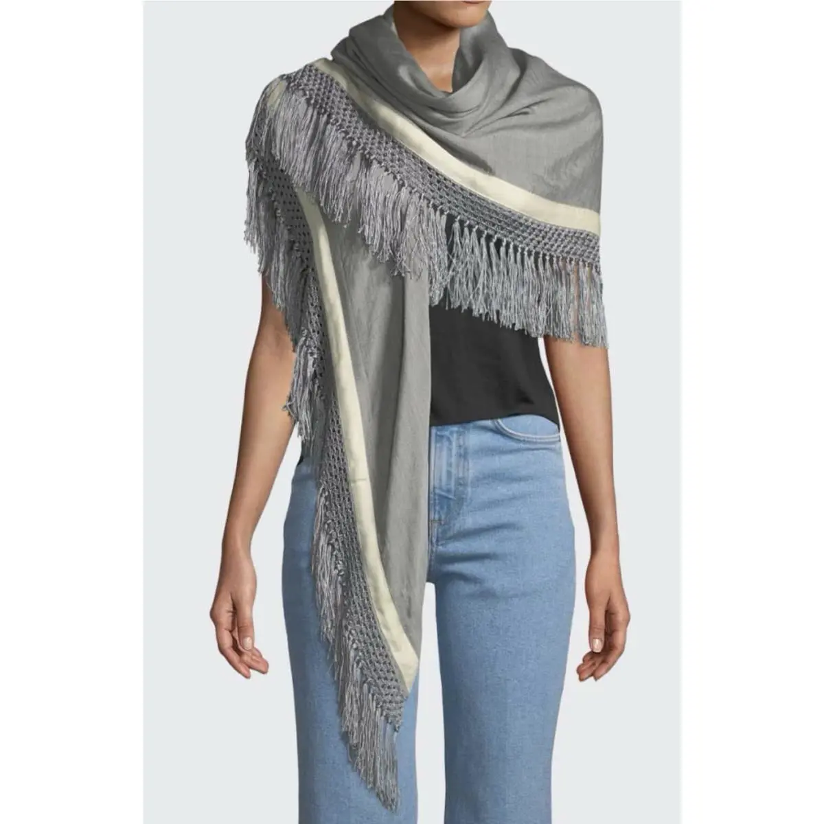 Rag Bone Sport Stripe Silk Wool Poncho W Stripes Fringes