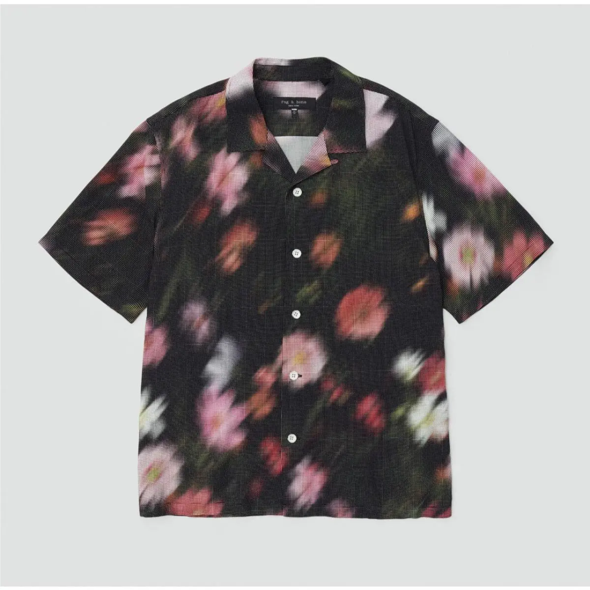 Rag Bone Shirt Mens Small Black Floral Button Up Pixelated Casual Avery