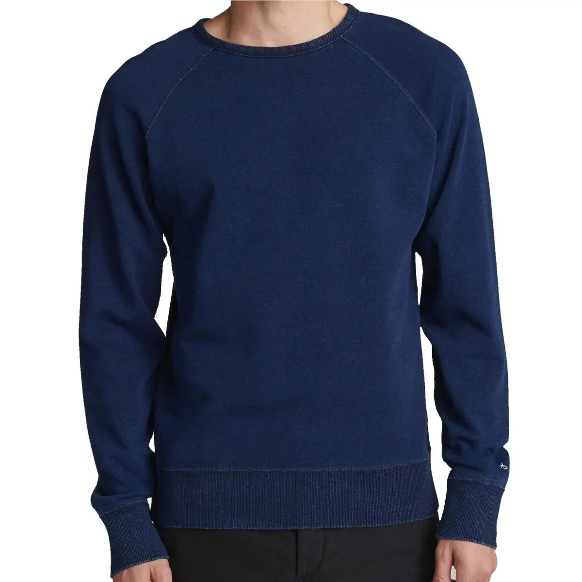 Rag Bone Mens Crew Neck Sweatshirt XL True Indigo Cotton Solid Raglan Sleeve