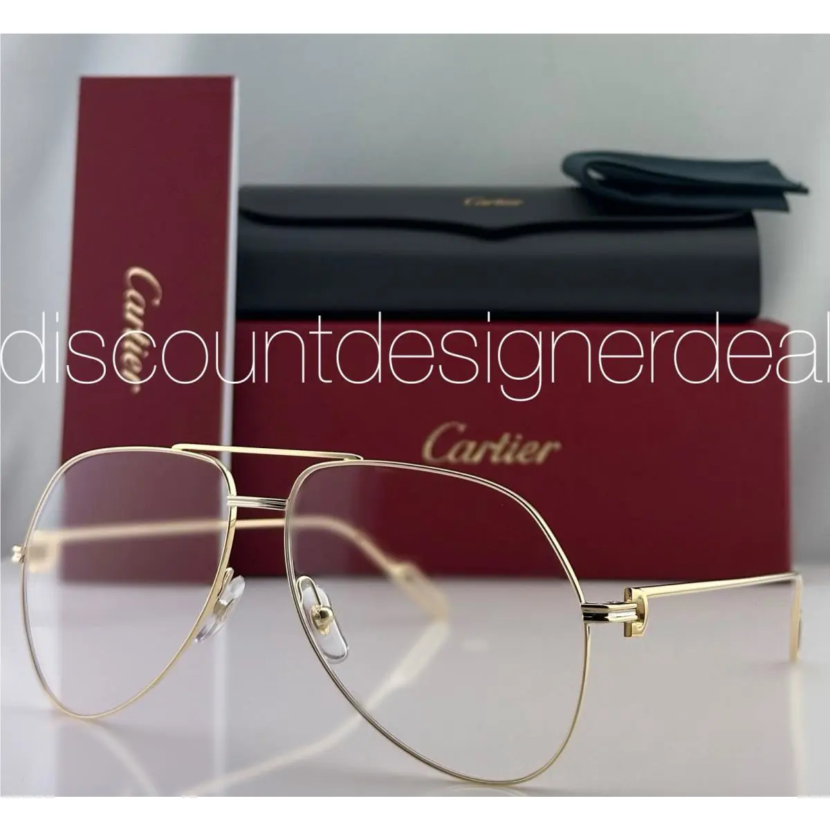 Cartier CT0116O 003 Aviator Eyeglasses Gold Frame Clear Demo Lens 60mm