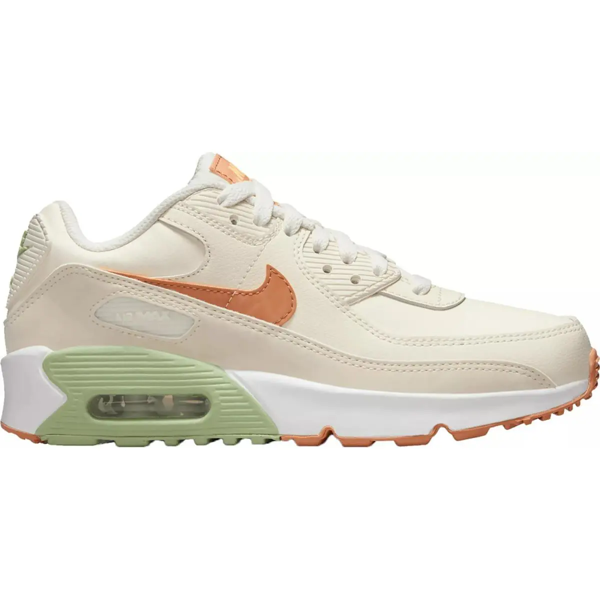 Big Kid`s Nike Air Max 90 Ltr Pale Ivory/amber Brwn-phantom CD6864 122 - Pale Ivory/Amber Brown-Phantom