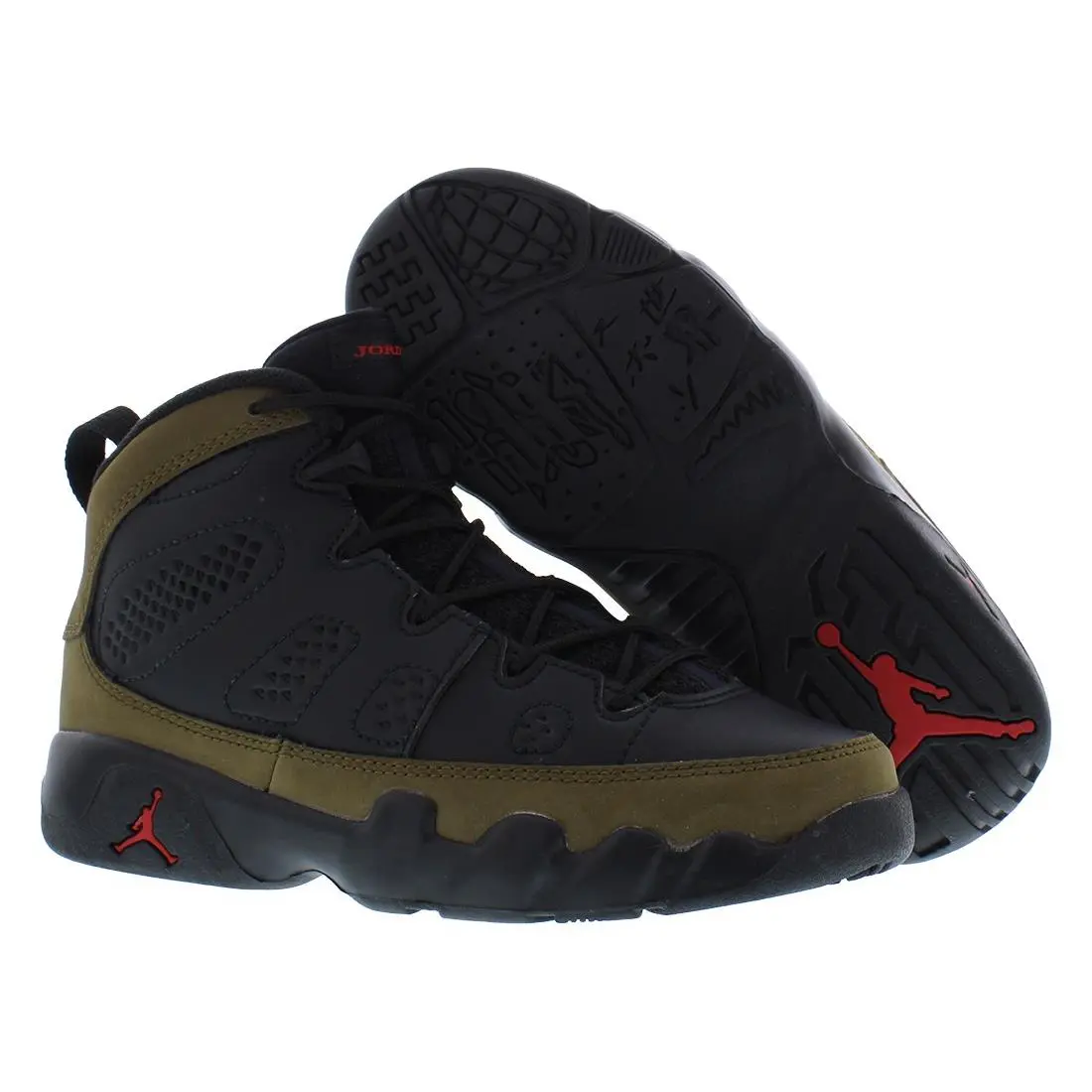 Nike Jordan 9 Retro PS Boys Shoes Size 1 Color: Black/true Red/light Olive