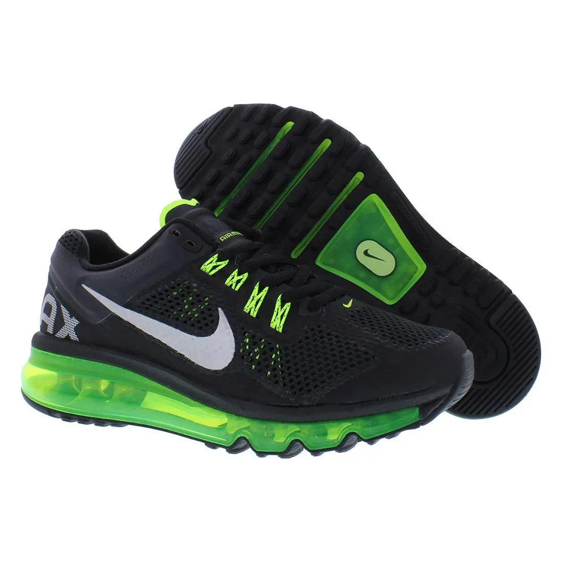 Nike Air Max 2013 GS Boys Shoes Size 7 Color: Black/metallic Silver/volt