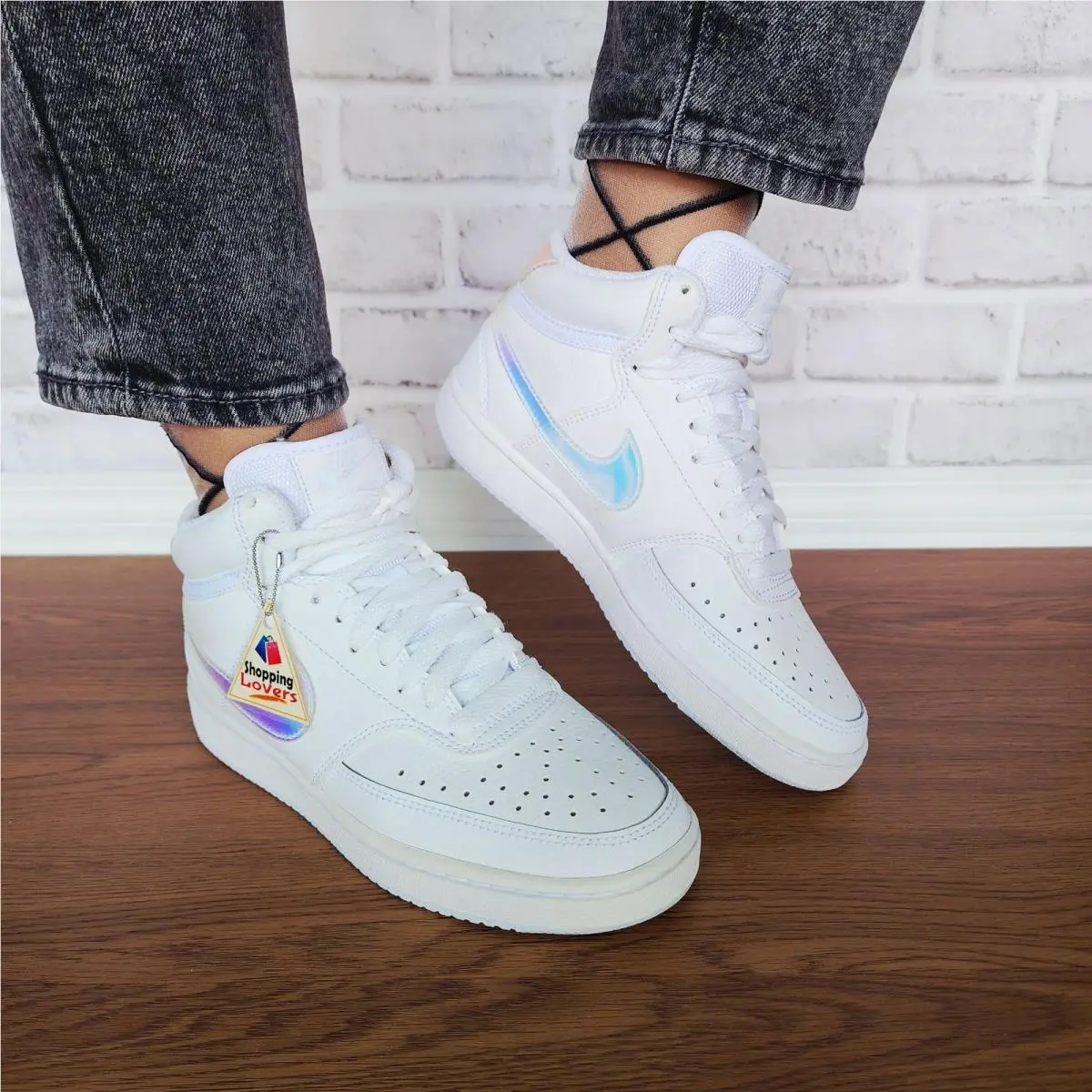 Nike Court Vision Mid Sz 6.5 Women`s Shoes Sneaker White Iridescent FD0819-100