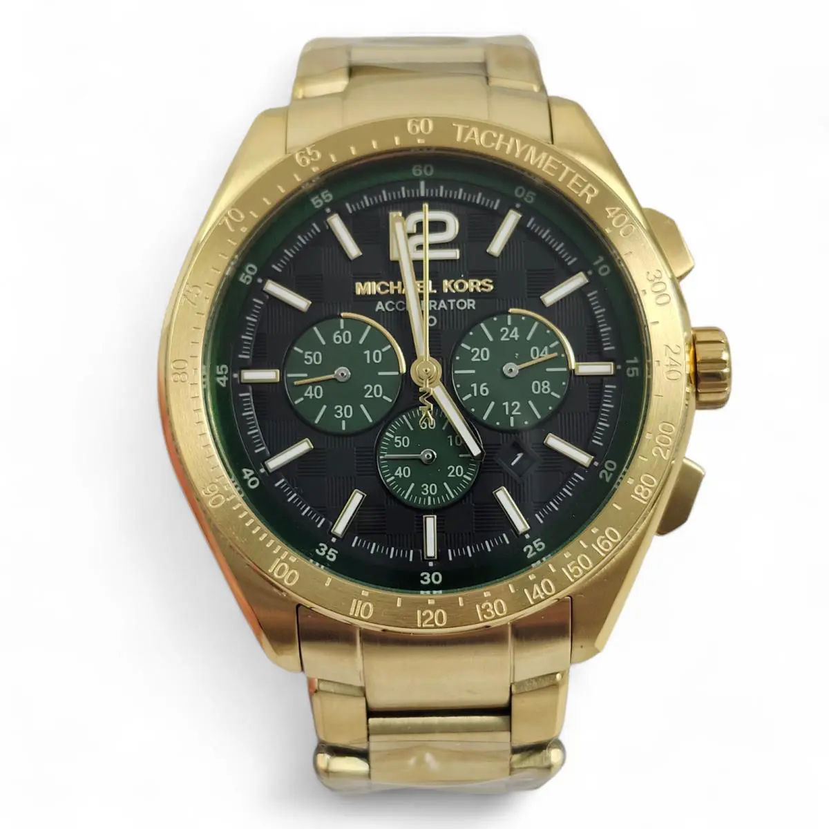 Michael Kors Oversized Accelerator Gold Green Black Watch MK9177 + Box