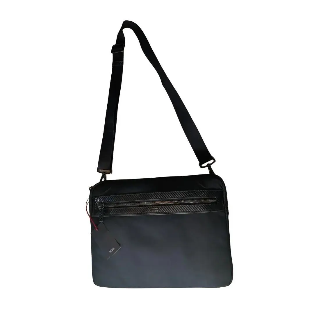 Tumi Mens Black Nylon Crossbody Messenger Bag Carbon Fiber Trim Zip