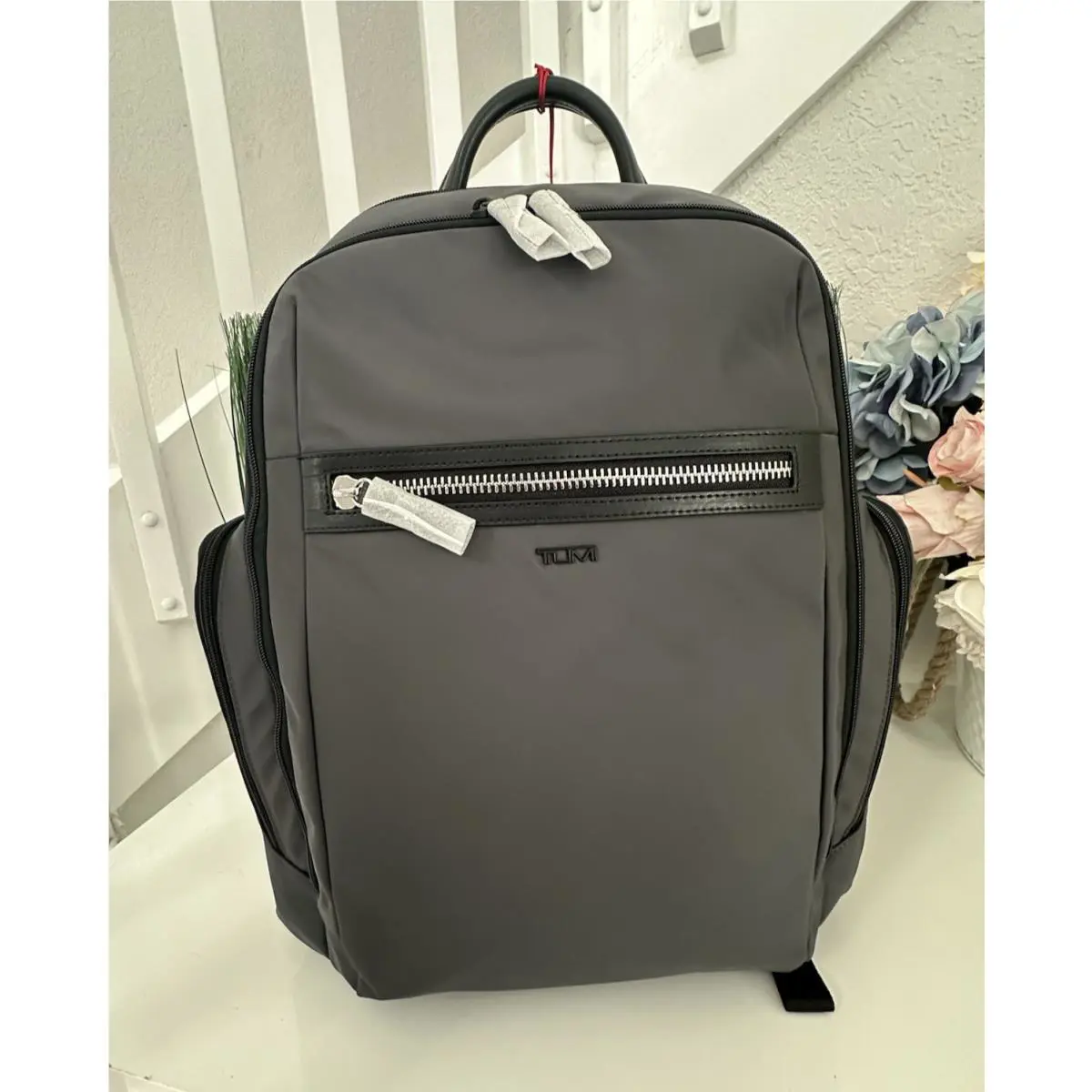 Tumi Benson Large Backpack Travel Grey Silver Smooth Polyester 17.5”