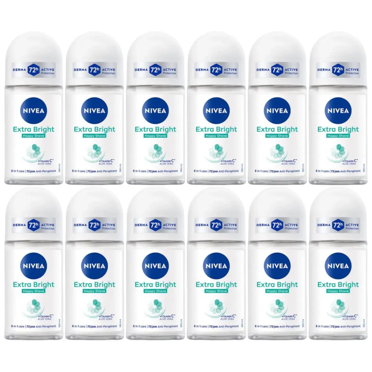 Nivea Extra Bright Happy Shave Antiperspirant Deodorant 1.7oz 50ml Pack of 12