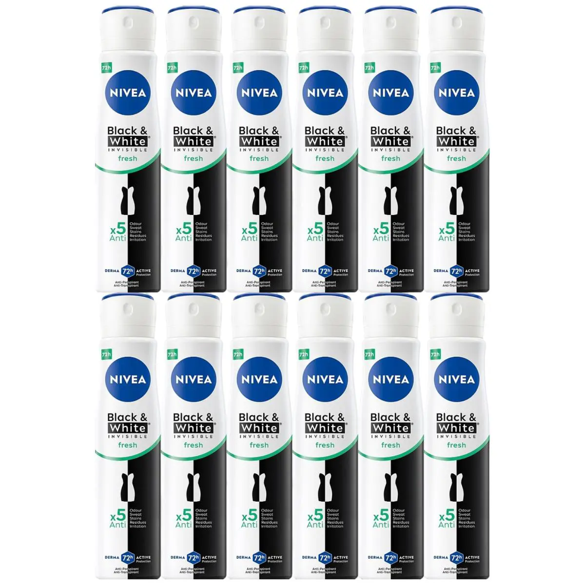 Nivea Fresh Black White Invisible Anti-transpirant Spray 200ml Pack of 12
