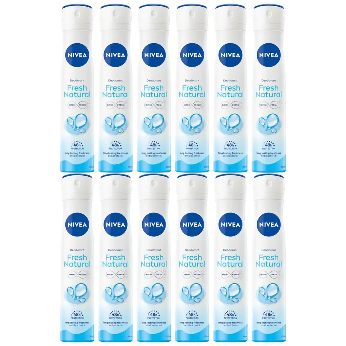 Nivea Fresh Natural 48 Hour Anti-bacterial Spray 6.76oz. 200ml Pack of 12