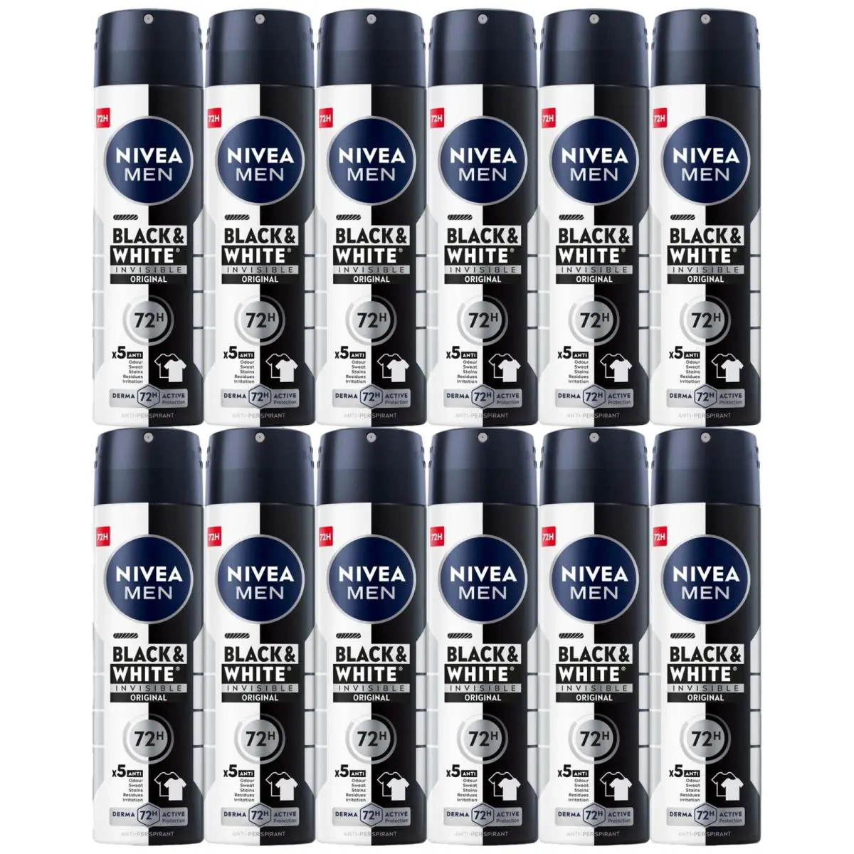 Men Black White Invisible 72H Spray 6.76oz 200ml Pack of 12 by Nivea